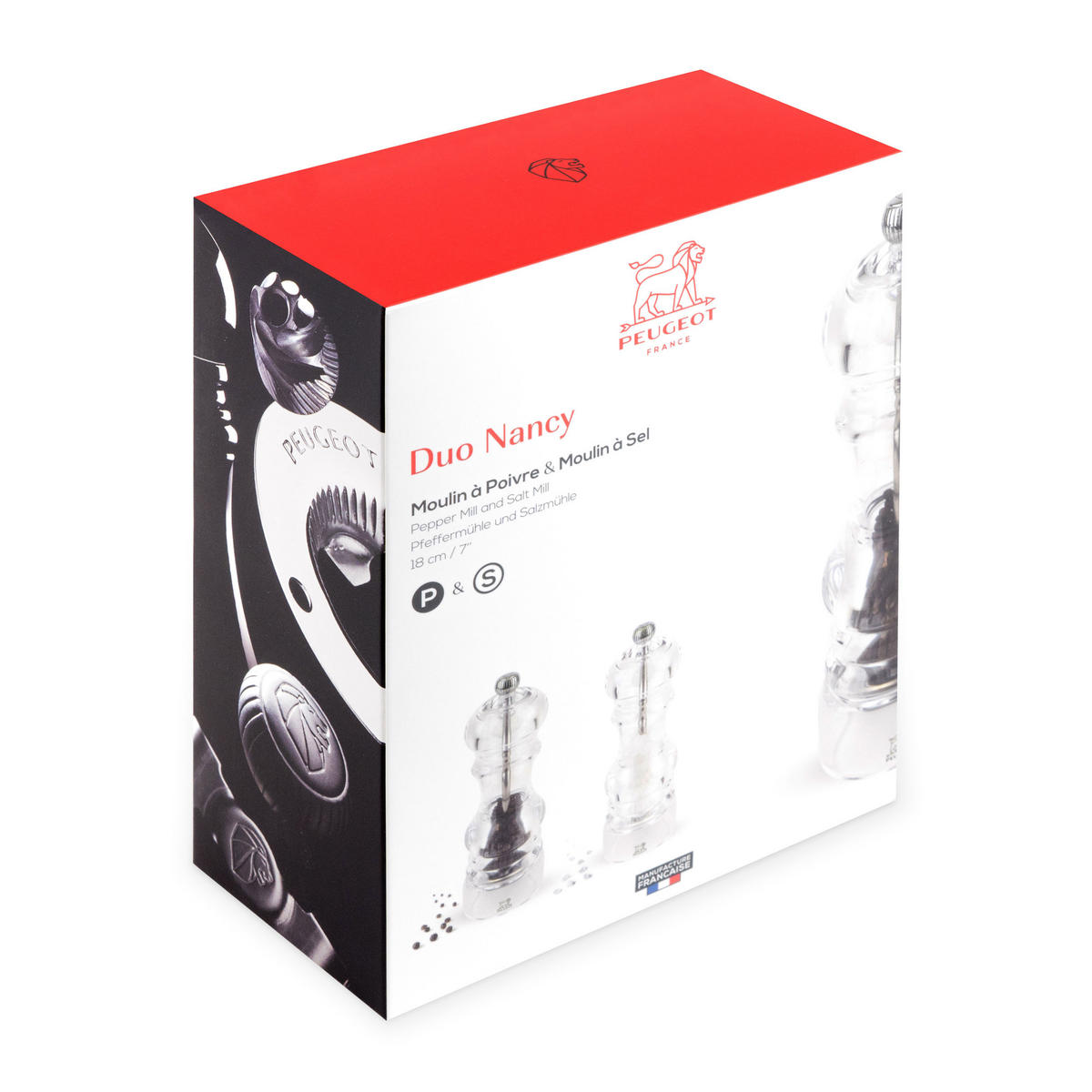 MÜHLENSET Nancy 18cm Pfeffer- & Salzmühle Stahlmahlwerk - Transparent, Kunststoff (11.8/18/5.9cm) - PEUGEOT