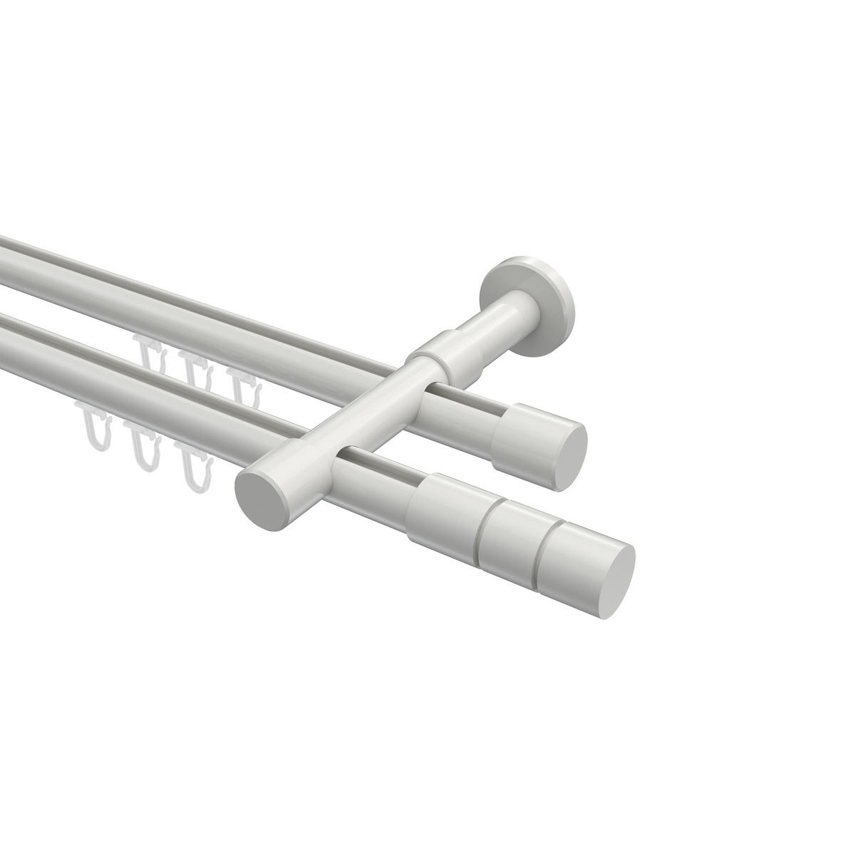 INNENLAUF-GARDINENSTANGEN-SET Prestige Elanto 260 cm (geteilt in 2 x 130 cm), 2-läufig, 20 mm Ø Weiß - Weiß, Metall (260cm) - INTERDECO