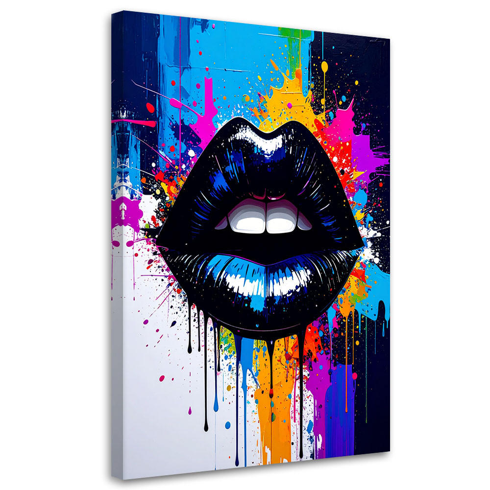 LEINWANDBILD Abstrakt schwarze Lippen Farbe 80x120cm - Multicolor, Textil (80/120cm) - Feeby