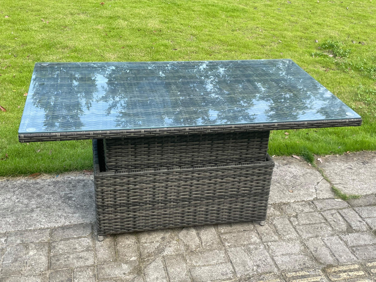 GARTENMÖBEL-SET HÖHENVERSTELLBARER ESSTISCH SOFA SET MIT BEISTELLTISCHE Polyrattan Dunkelgrau Gemischt 6-Sitzer - Dunkelgrau, Metall - Fimous