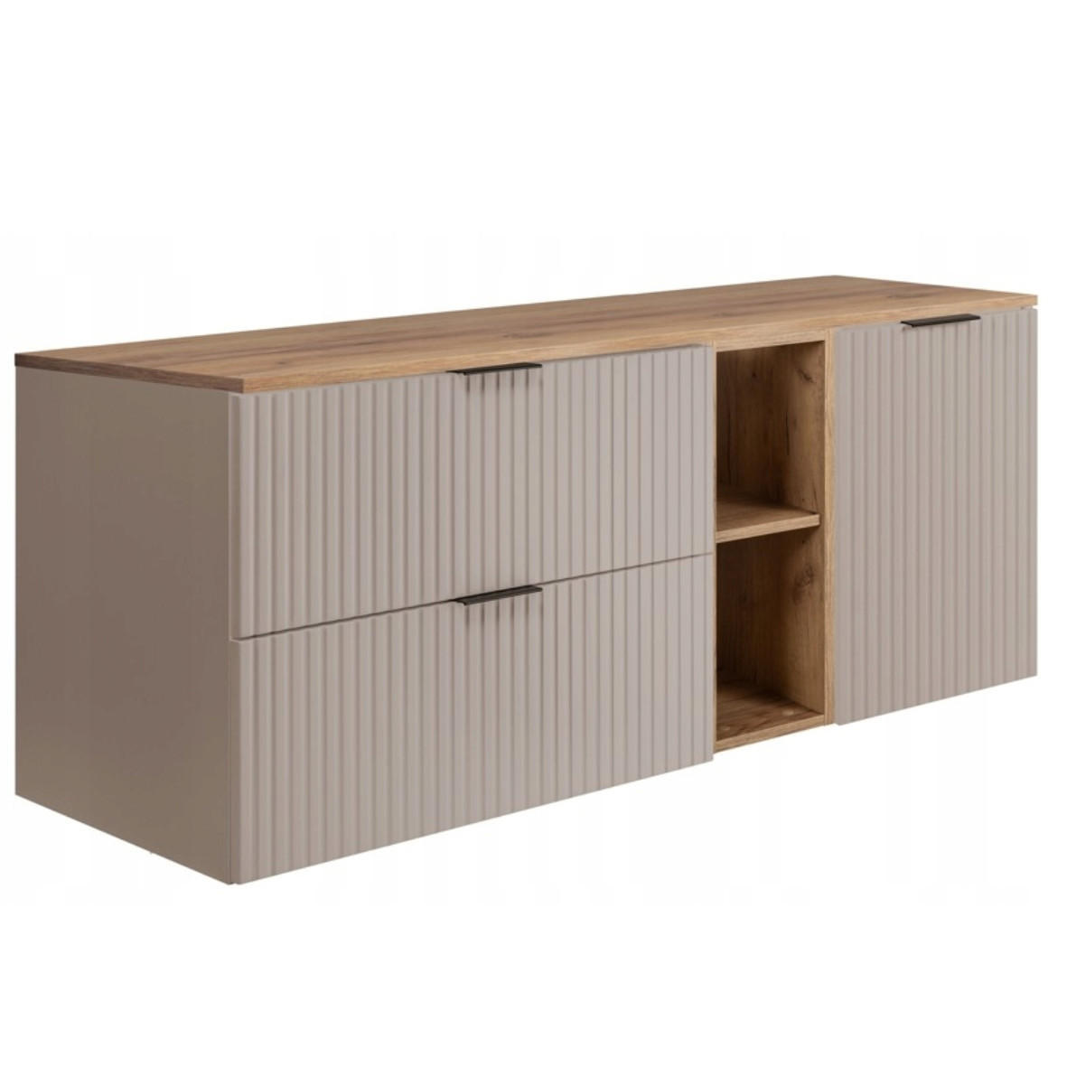 WASCHBECKUNTERSCHRANK FLOW mit Regal + Platte Eiche Craft 140/57/46 cm - Eichefarben, Holzwerkstoff (140/57/46cm) - Rodan