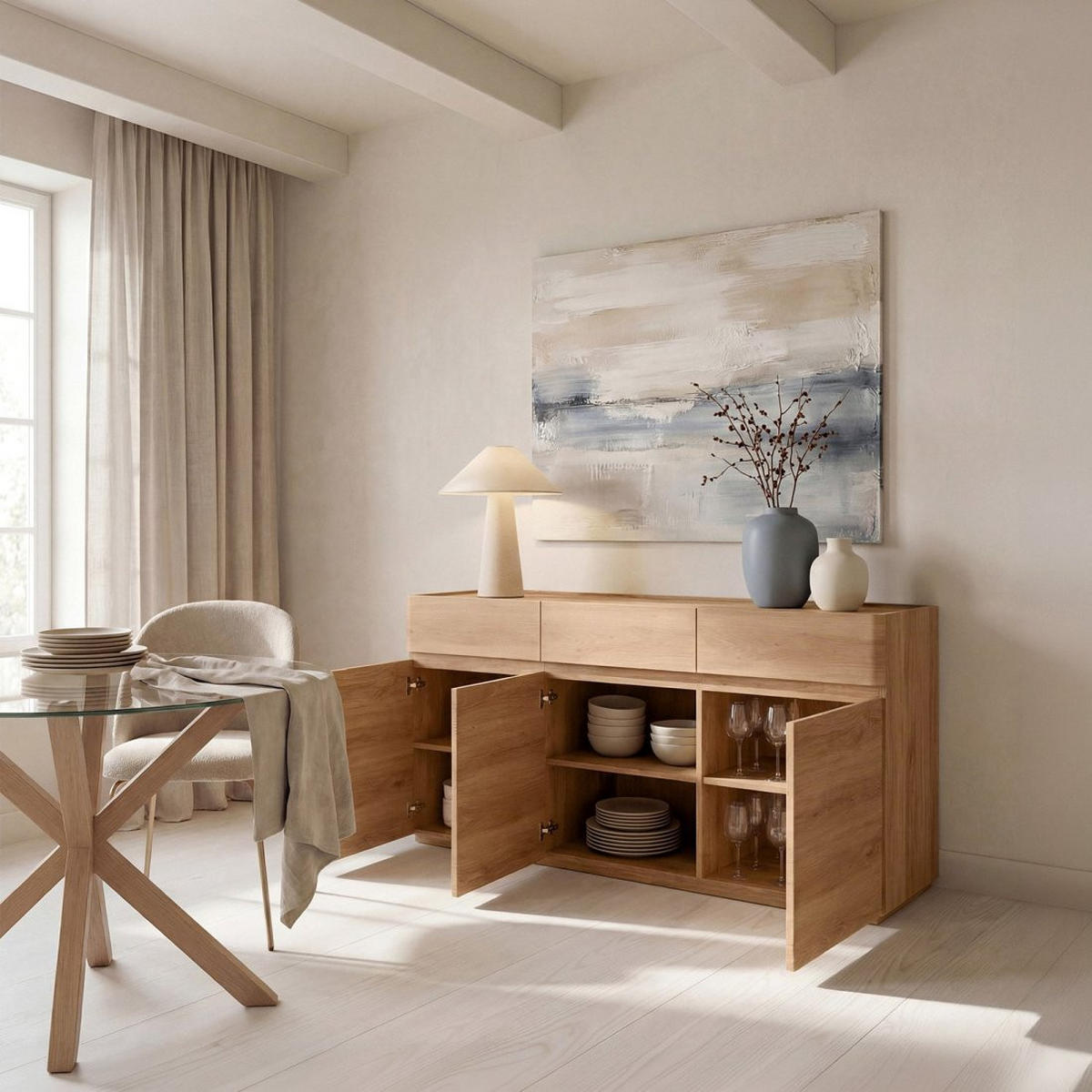 ANRICHTE NIEDRIGE Einar Natürlich 150 cm x 80 cm - Naturfarben, Holzwerkstoff (150/80/40cm) - Klast Home