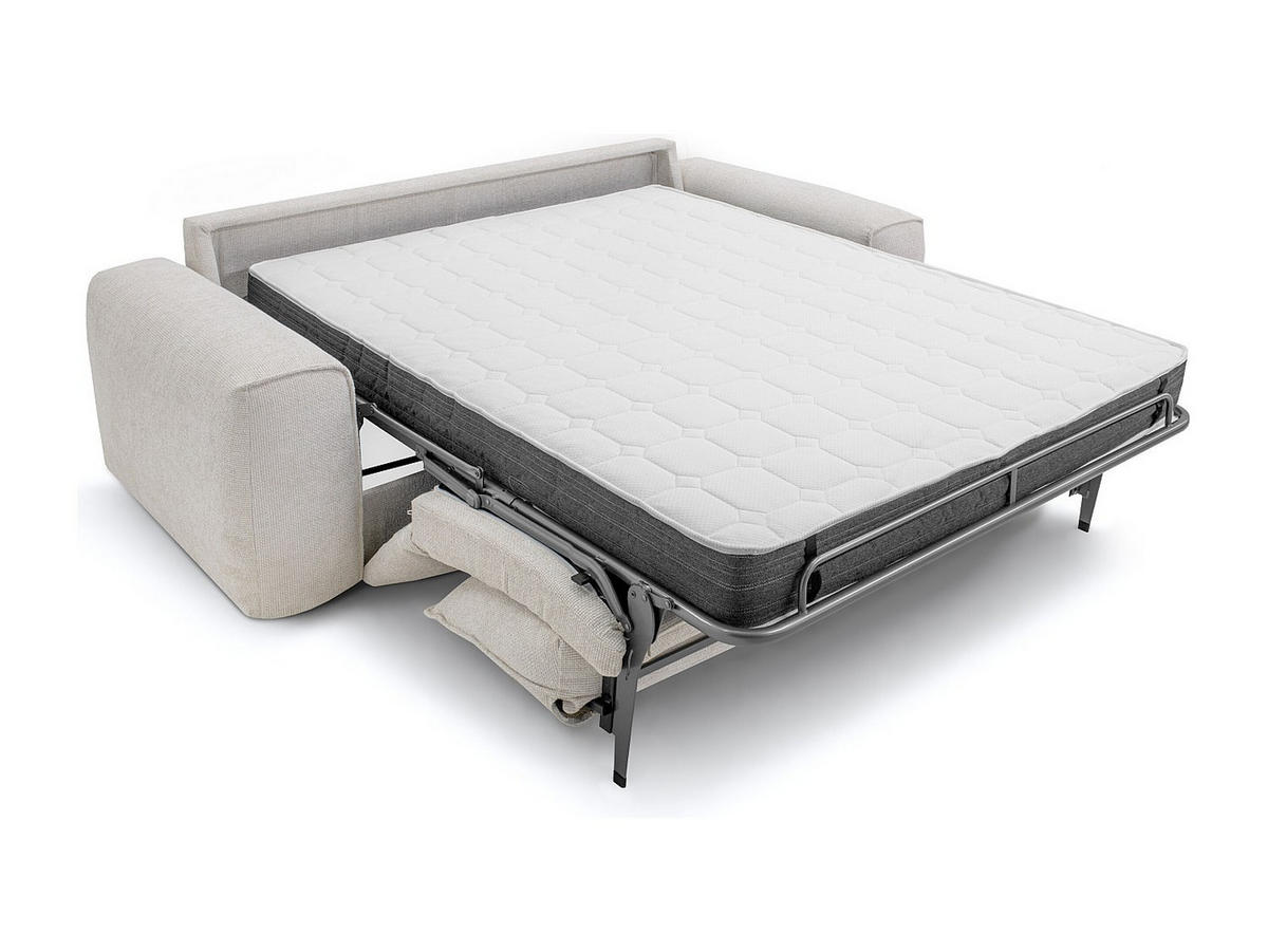 4-SITZER Schlafsofa mit Schnellverstellung aus strukturiertem Beige-Stoff – Liegefläche 160 cm, Matratze 16 cm POGLO - Beige, Textil (236/80/100cm) - Vente-Unique