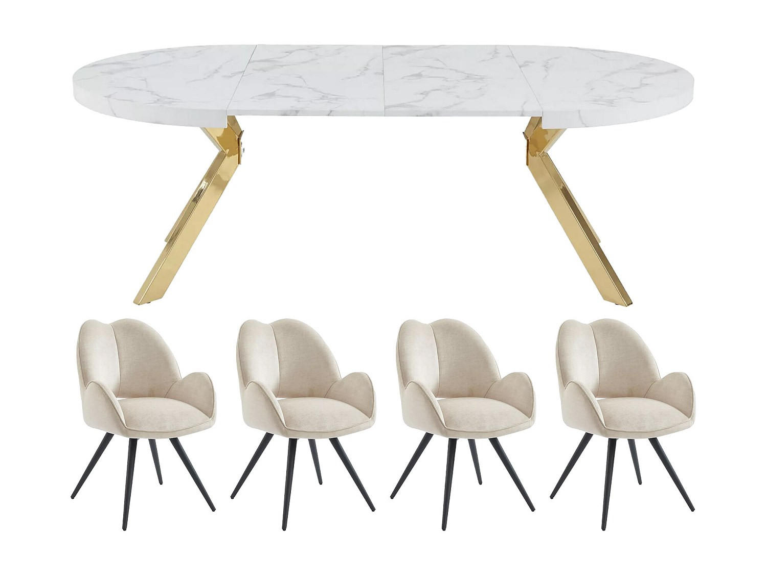 SET aus ausziehbarem Tisch und Stuhl - 12 -Sitzer - MDF - weiß, goldfarben - KOMONI - Weiß, Holz (220/76/120cm) - Vente-Unique