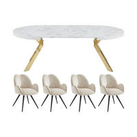 SET aus ausziehbarem Tisch und Stuhl - 12 -Sitzer - MDF - weiß, goldfarben - KOMONI - Weiß, Holz (220/76/120cm) - Vente-Unique