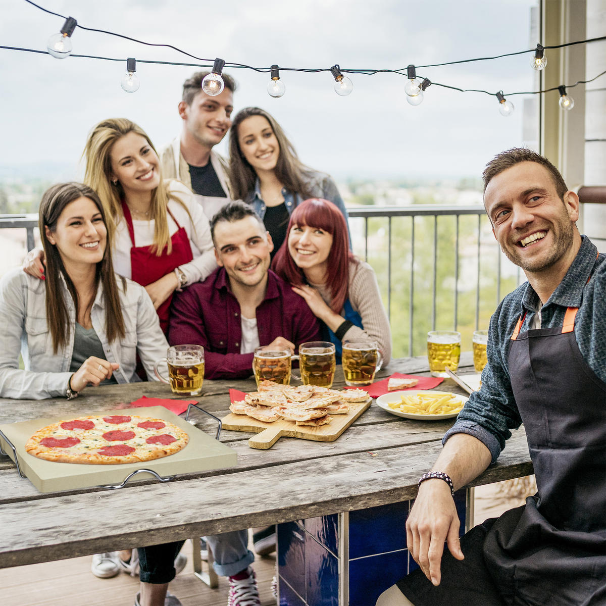 PIZZASTEIN Set - Hellbraun, Holz/Stein (43/7/31.5cm) - Relaxdays