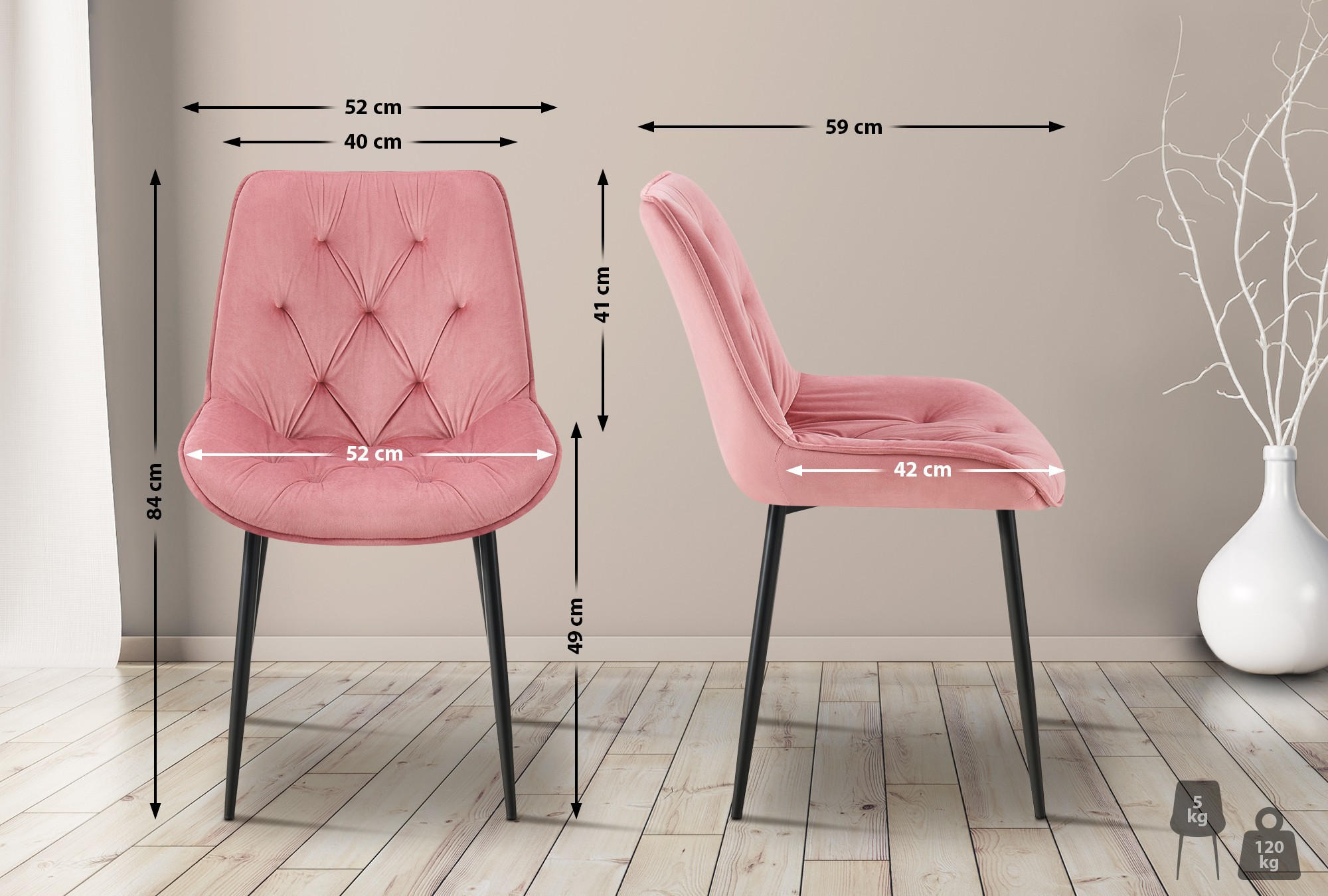 Thumbnail - CLP Stuhl, Rosa, Textil, 52x84x59 cm, Esszimmer, Stühle, Esszimmerstühle, Vierfußstühle