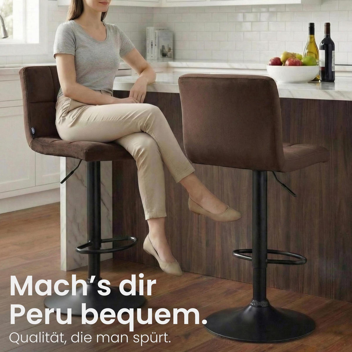 BARHOCKER Samt Braun - Schwarz/Braun, Textil/Metall (46/94/47cm) - CLP