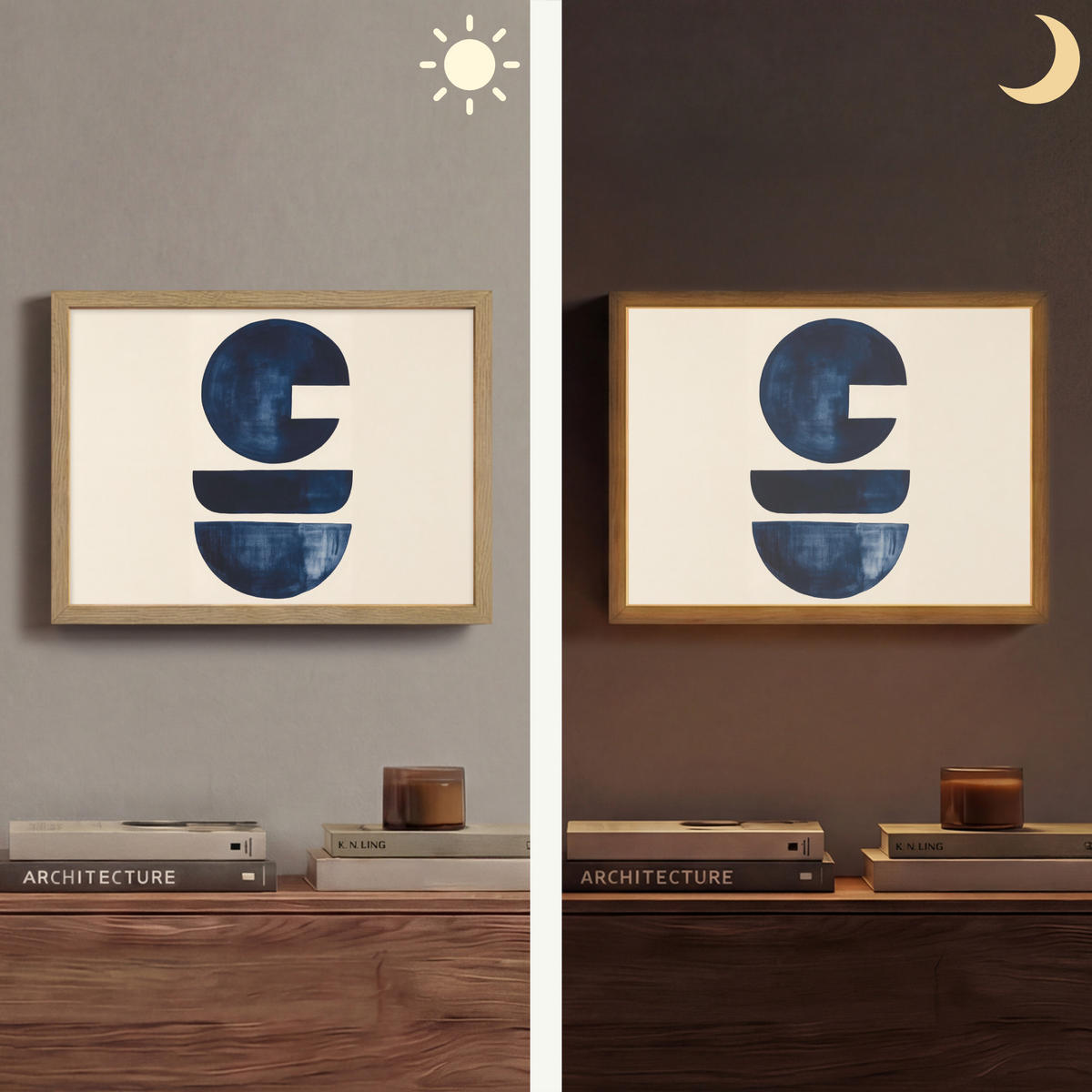 NÁSTĚNNÁ LAMPA S AKUMULÁTOREM Tvary - modrá - abstraktní 40x30 cm - tmavě modrá, kompozitní dřevo (40/30/8cm) - OnlyWow