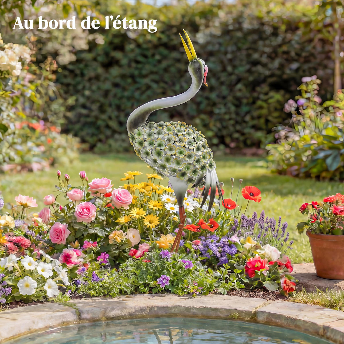 GARTENFIGUR DE-13857 Reiher-Skulptur, wetterfest Grün - Grün, Metall (17/71/26cm) - ComfortXL