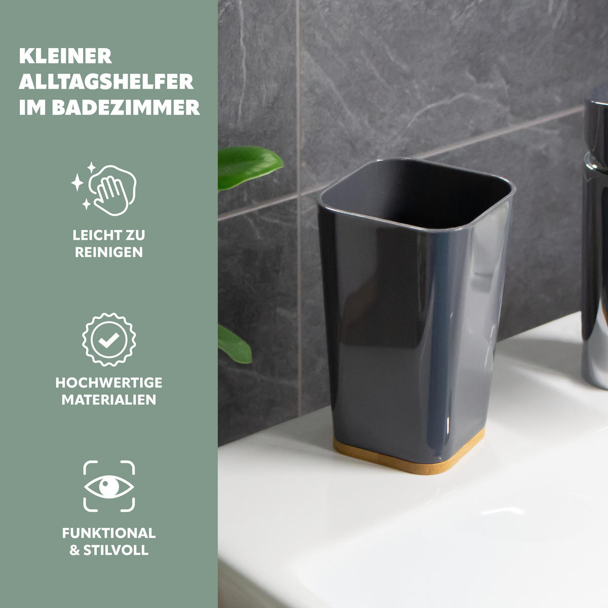 ZAHNPUTZBECHER CALVI, grau - Grau, Kunststoff (7.2/11.6/7.2cm) - bremermann