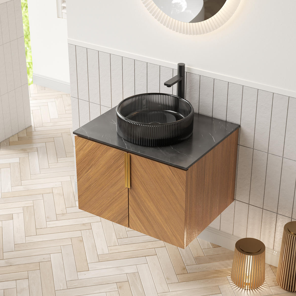 WASCHTISCH Braun-Eiche 61/50/52 cm - Schwarz, Holz (61/52.6/50cm) - PANGIVO