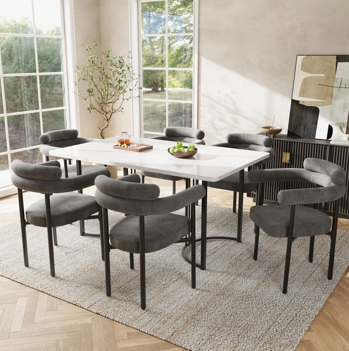 SESSEL ergonomisch ca. 70 x 62 x 84 cm Stoff Dunkelgrau 6er-Set - Dunkelgrau, Metall (62/84/70.1cm) - Meubliv