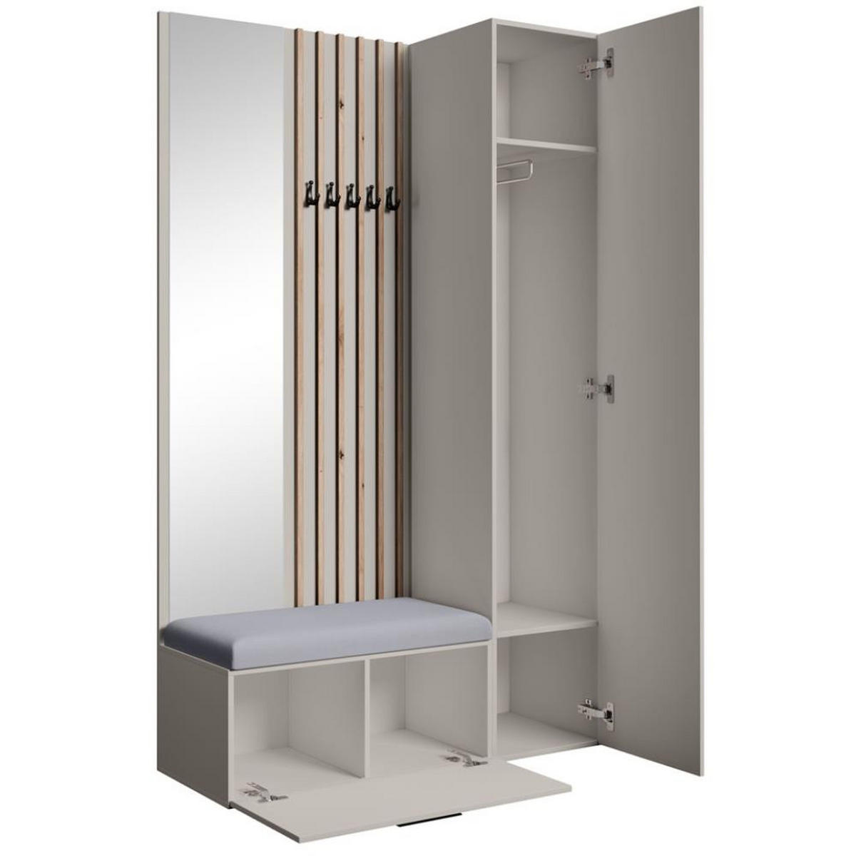 GARDEROBE Margaret II 121/203/43 mit Lamellen und Hochschrank - Kaschmir/Schwarz, Holzwerkstoff/Kunststoff (121/203/43cm) - Beautysofa