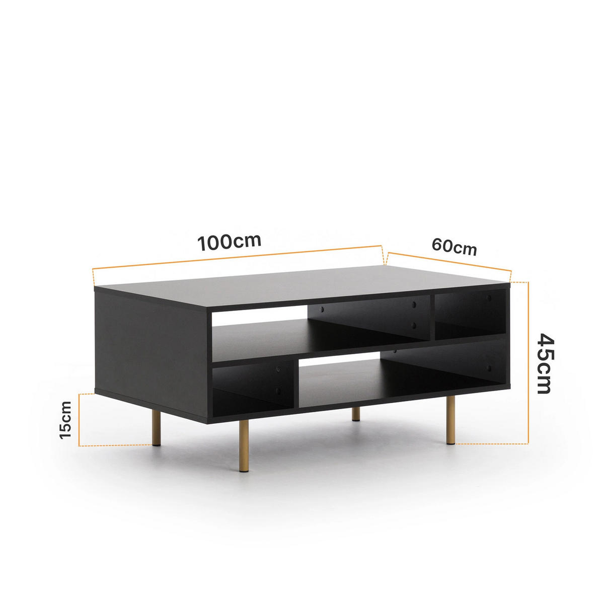 COUCHTISCH Nubia 100 x 60 Schwarz - Goldfarben/Schwarz, Holzwerkstoff/Metall (60/100/45cm) - Ravio