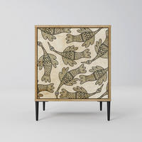 SIDEBOARD ALMONDINE SONGBIRD, Eichefarben, 57,5x42x72,5 cm, Schwarze Metallfüße - Eichefarben/Multicolor, Holzwerkstoff/Metall (57.5/72.5/42cm) - SpaceRebels