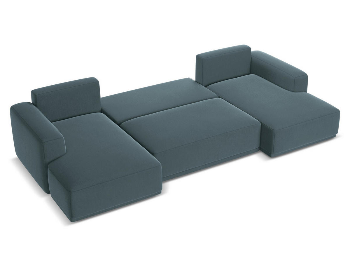WOHNLANDSCHAFT Samt Stoff Blau - Blau/Petrol, Kunststoff/Textil (333/91/160cm) - Makamii