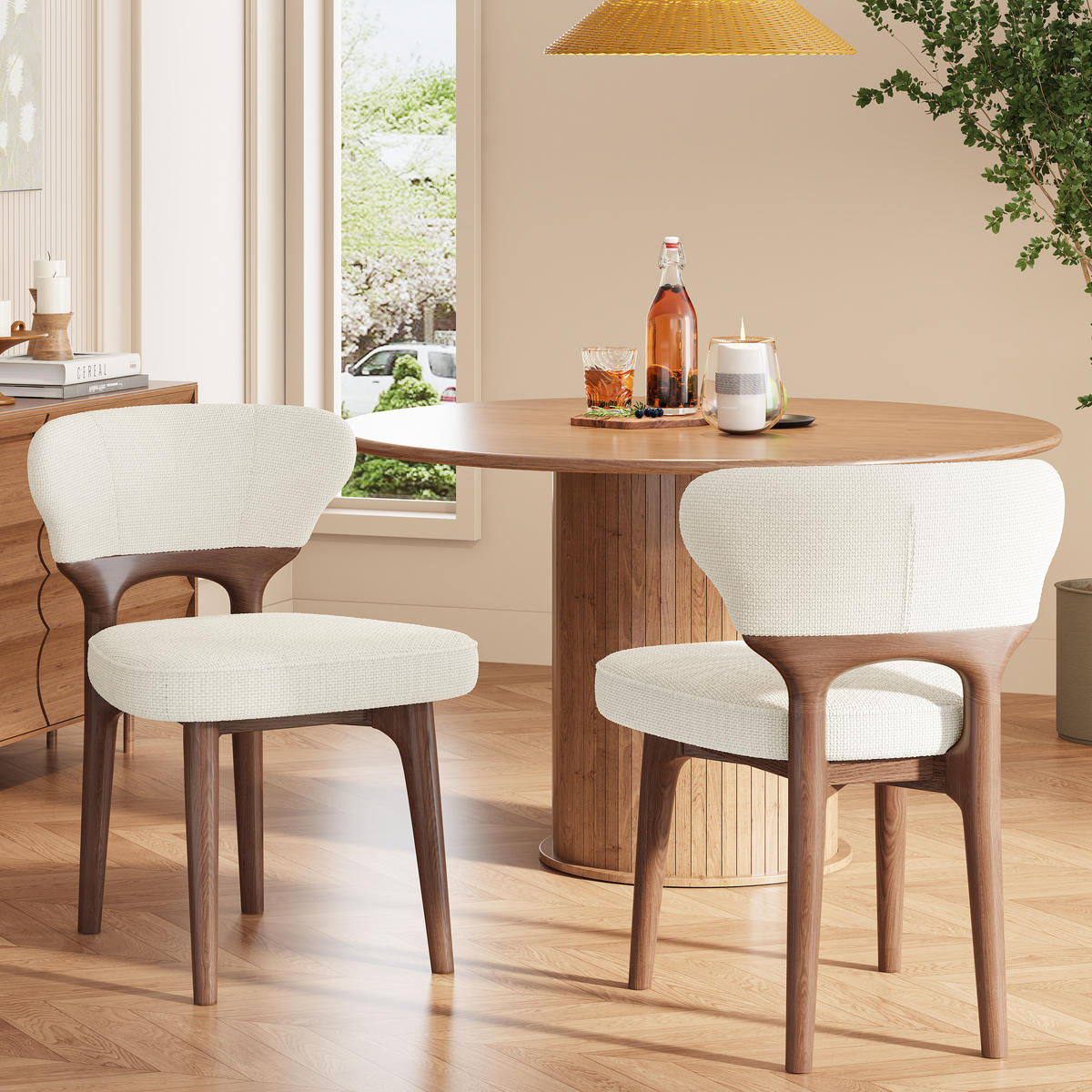ESSZIMMERSTÜHLE 6er Holz Chenille hellbeige modern - Beige, Textil (58.5/75/53cm) - FLIEKS