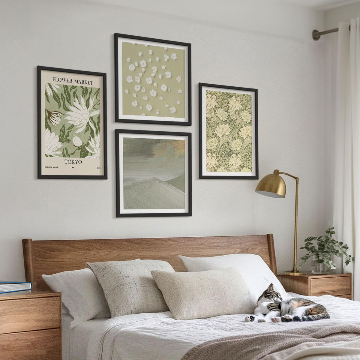 BILDER SET 4er Set - 50x50 cm & 40x60 cm Schwarzer Rahmen - Florale Abstraktionen im Boho-Stil - Schwarz, Kunststoff (50/50cm) - TULUP
