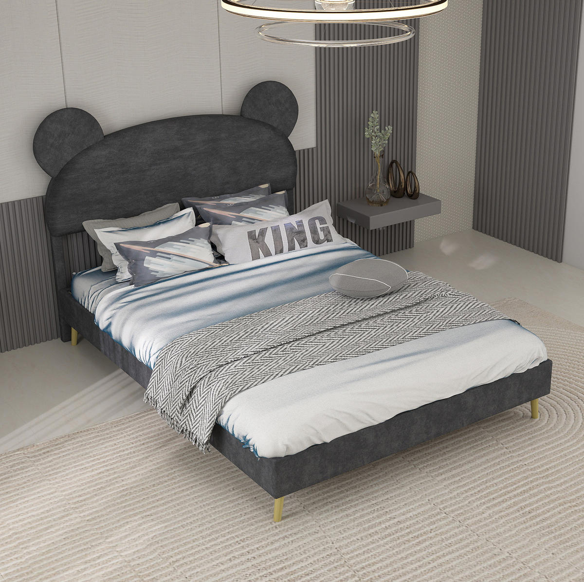 POLSTERBETT 140/200 cm grau aus Stoff und Metall mit Stauraum - Grau, Textil (140/200cm) - OKWISH