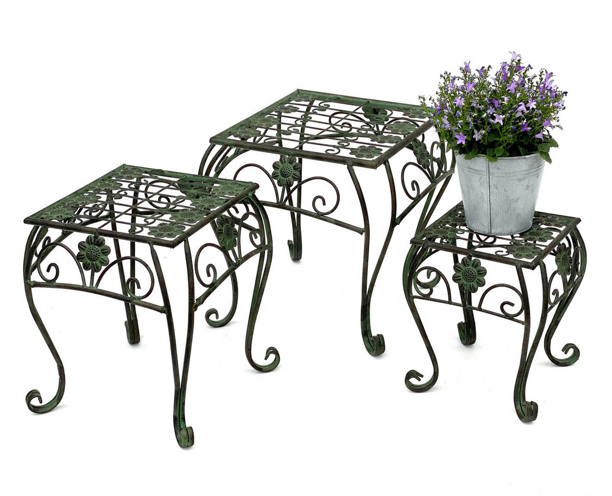 BLUMENHOCKER eckig 3er Set Metall Grün 25,5-34,5 cm - Grün, Metall (22.5/25.5/22.5cm) - DanDiBo