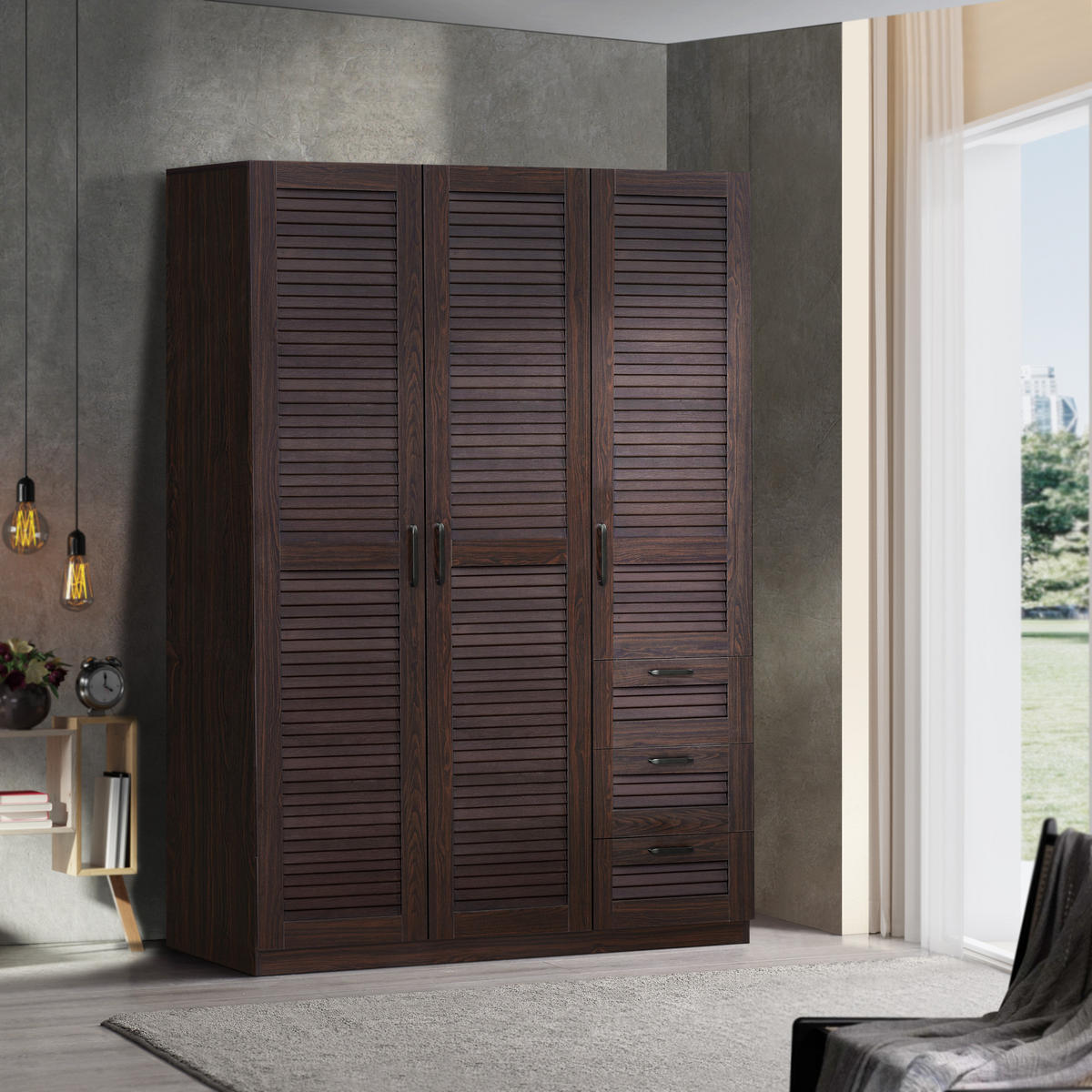 KLEIDERSCHRANK Finning - Walnussfarben, Holzwerkstoff (120/176/52cm) - [en.casa]