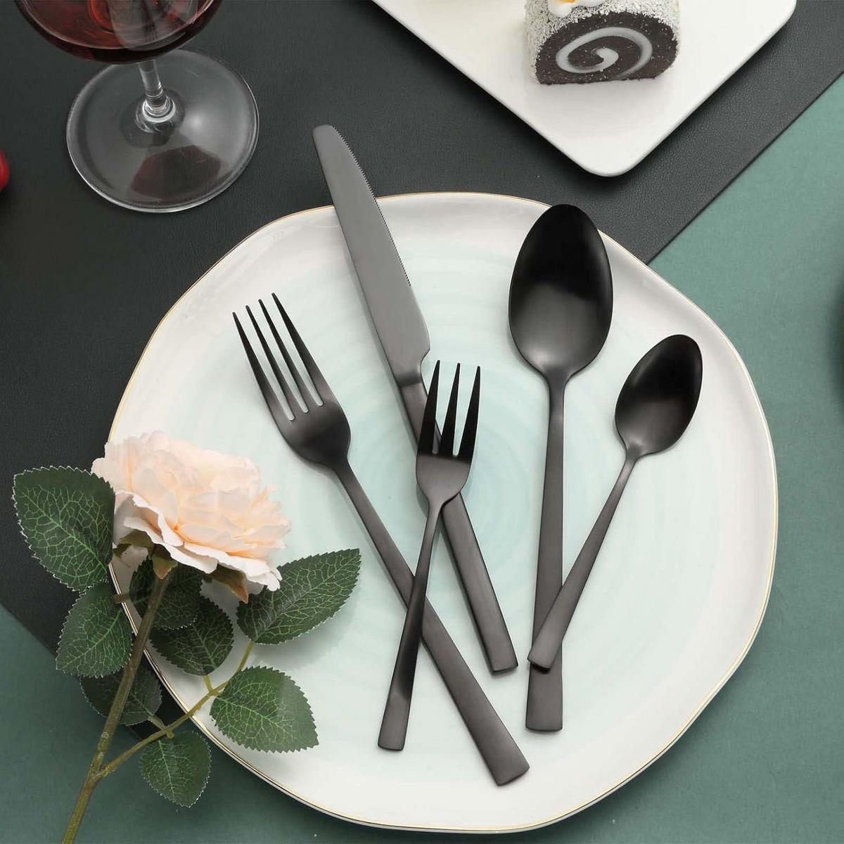 BESTECKSET für 6 Personen 30-teilig Edelstahl Mattschwarz - Schwarz, Metall