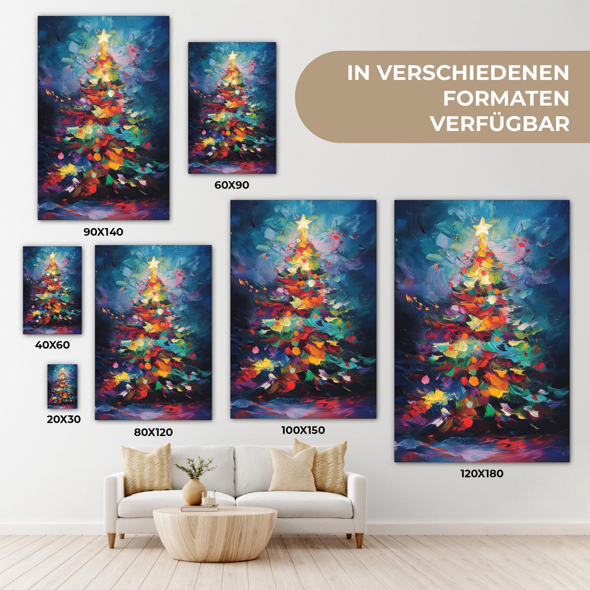 LEINWANDBILD Weihnachtsbaum - Weihnachten - Abstrakt - Farbenfroh 20x30 cm - Multicolor, Textil (20/30cm) - MuchoWow
