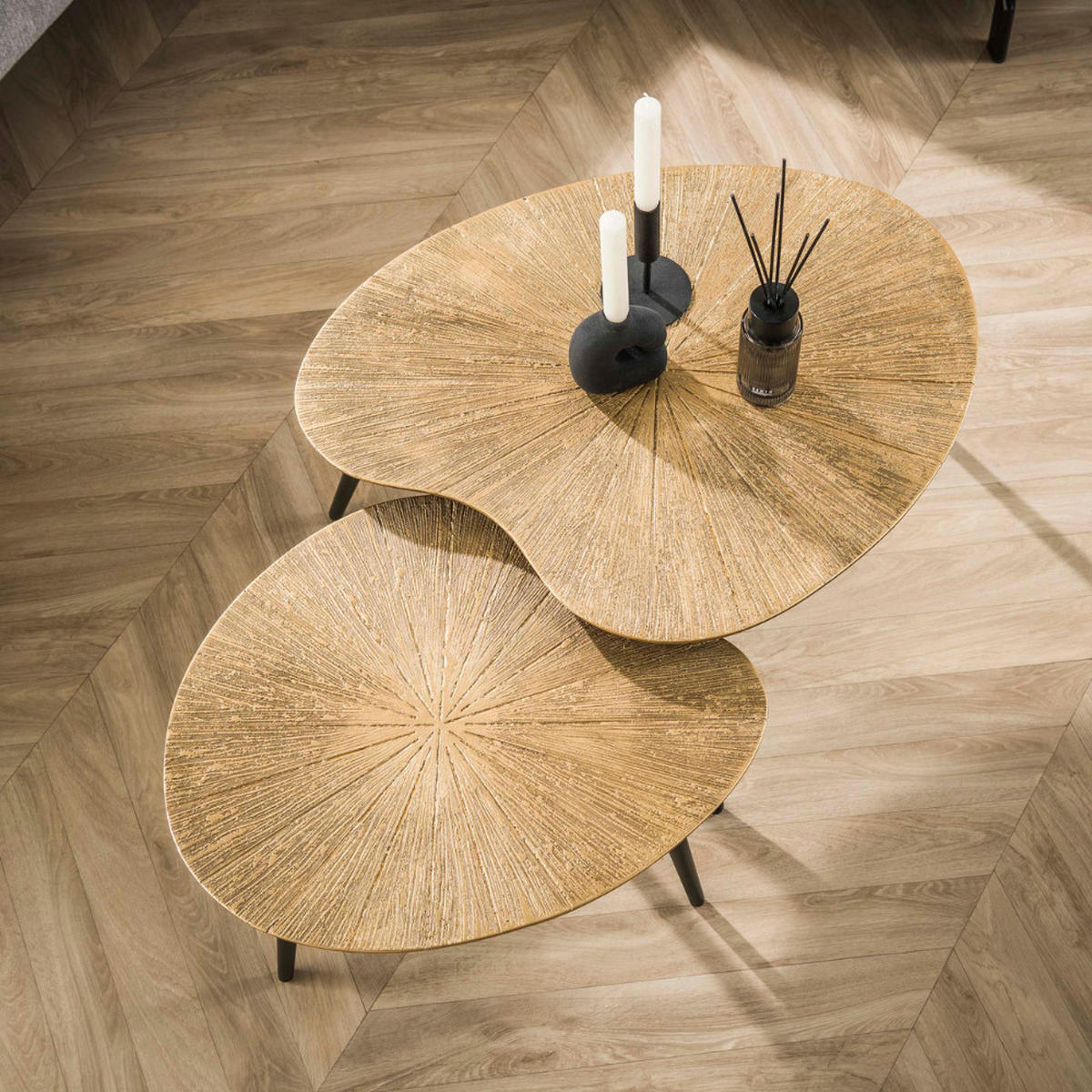 COUCHTISCH-SET DARIO RAGGIO Nierenförmige Satztische in Antikgold - Goldfarben, Holz (56/71/40cm) - alesvelt