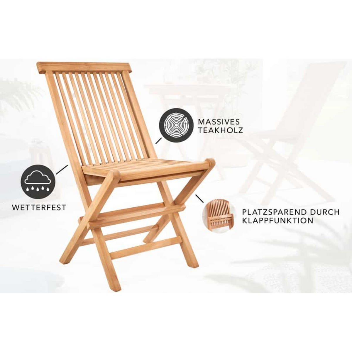 GARTENSTUHL EMPIRE TEAK Teakholz klappbar Hochlehner wetterfest - Braun, Holz (47/89/63cm) - riess-ambiente