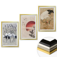 WANDBILDER 3er Set - 40x60 cm Goldrahmen - Japanische Kraniche Landschaft - Goldfarben, Kunststoff (40/60cm) - ArtPrintCave