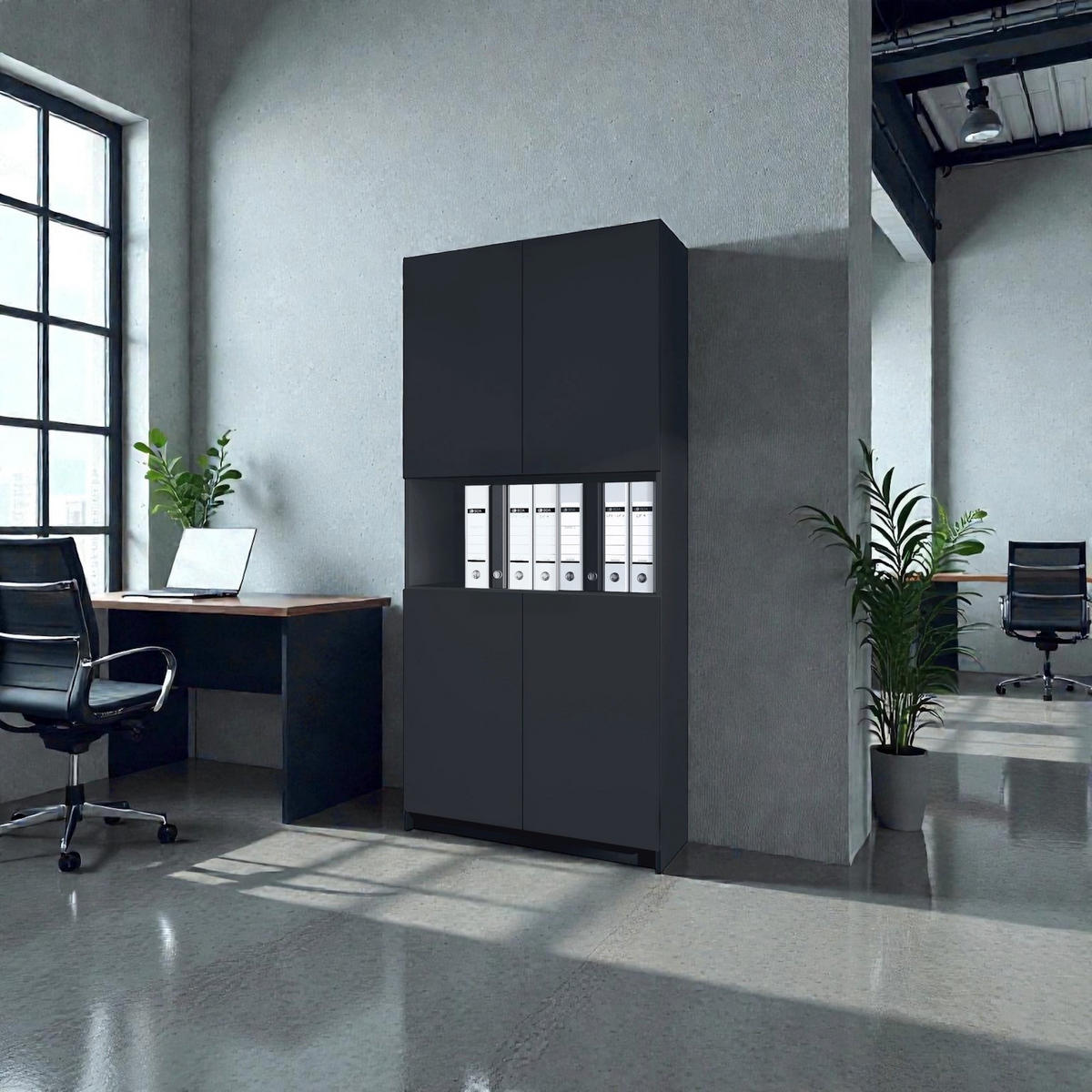 AKTENSCHRANK Elona M2, Büroschrank mit Soft-Close & Push-to-Open, Schwarz matt (82 x 184 x 37 cm) - Schwarz, Holzwerkstoff (82/184/37cm) - InnoFurn