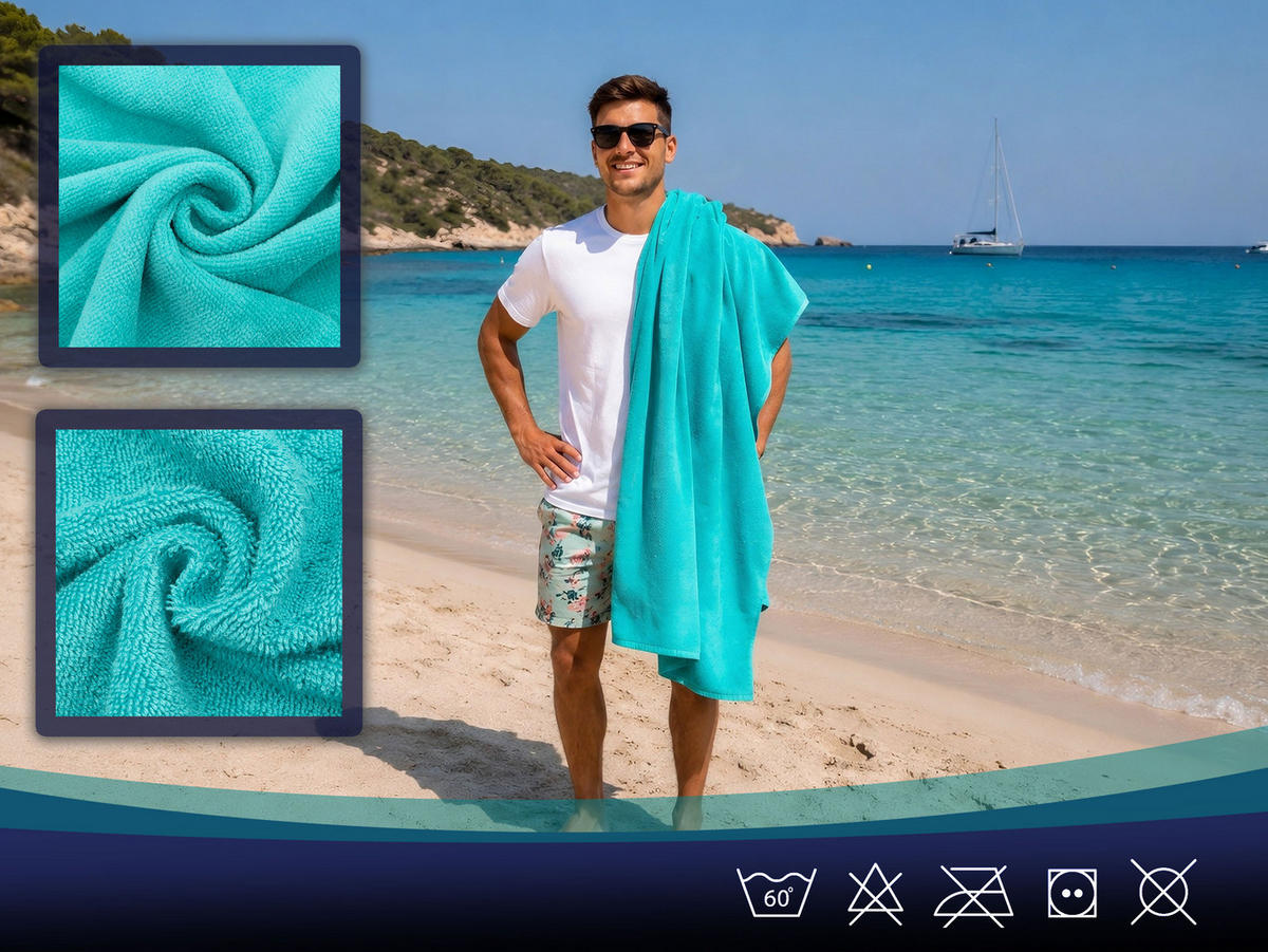STRANDTUCH, 100x200 cm, 100% Baumwolle, Blau - Blau, Textil (100/200cm) - Zollner