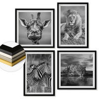 WANDBILDER 4er-Set - 50x50 cm & 40x60 cm Schwarzer Rahmen - Wildtiere Löwe Jaguar Giraffe Zebras - Schwarz, Kunststoff (50/50cm) - ArtPrintCave