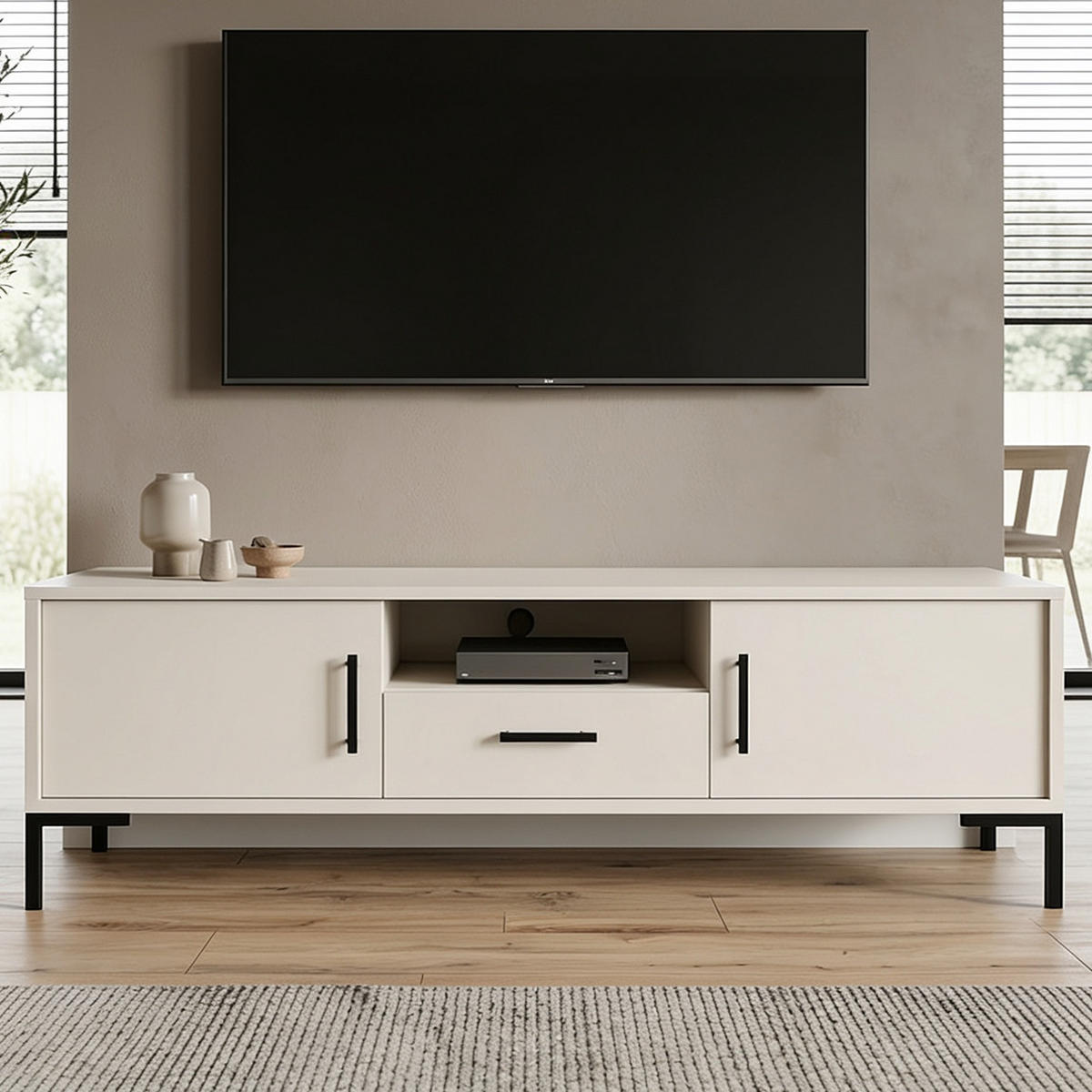 LOWBOARD Selena mit 2 Türen und Schublade, Metallfüße, Selbstschließer, Kaschmir, 150 cm - Kaschmir/Schwarz, Holzwerkstoff/Metall (150/47/40cm) - Beautysofa