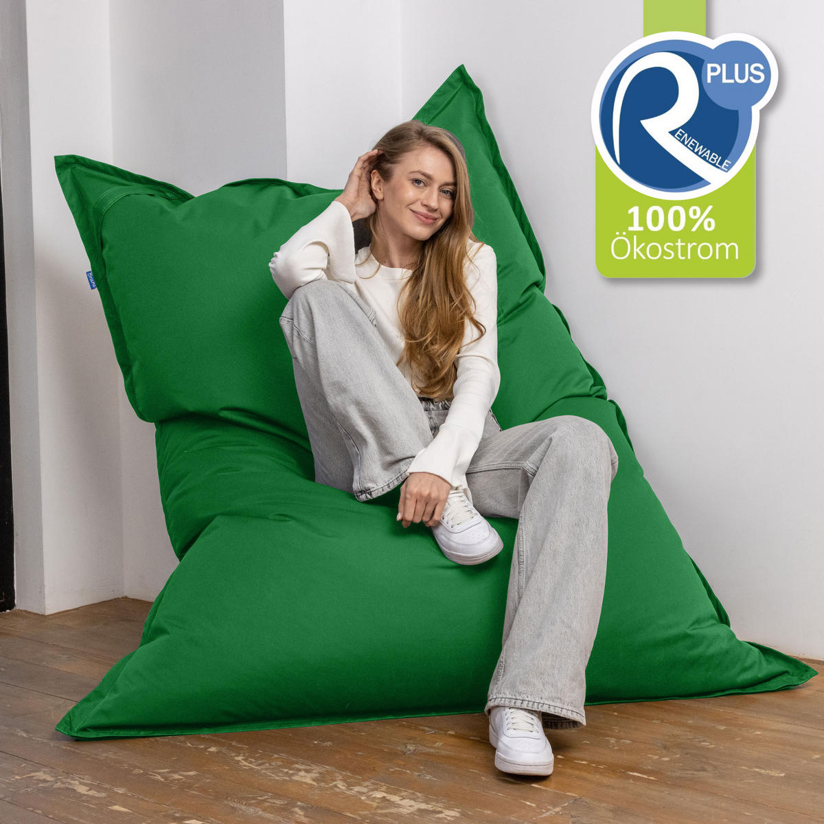 SITZSACK XXL Caree tannengrün, 140x180cm groß für Outdoor - Waldgrün, Textil (180/140/30cm) - Bruni