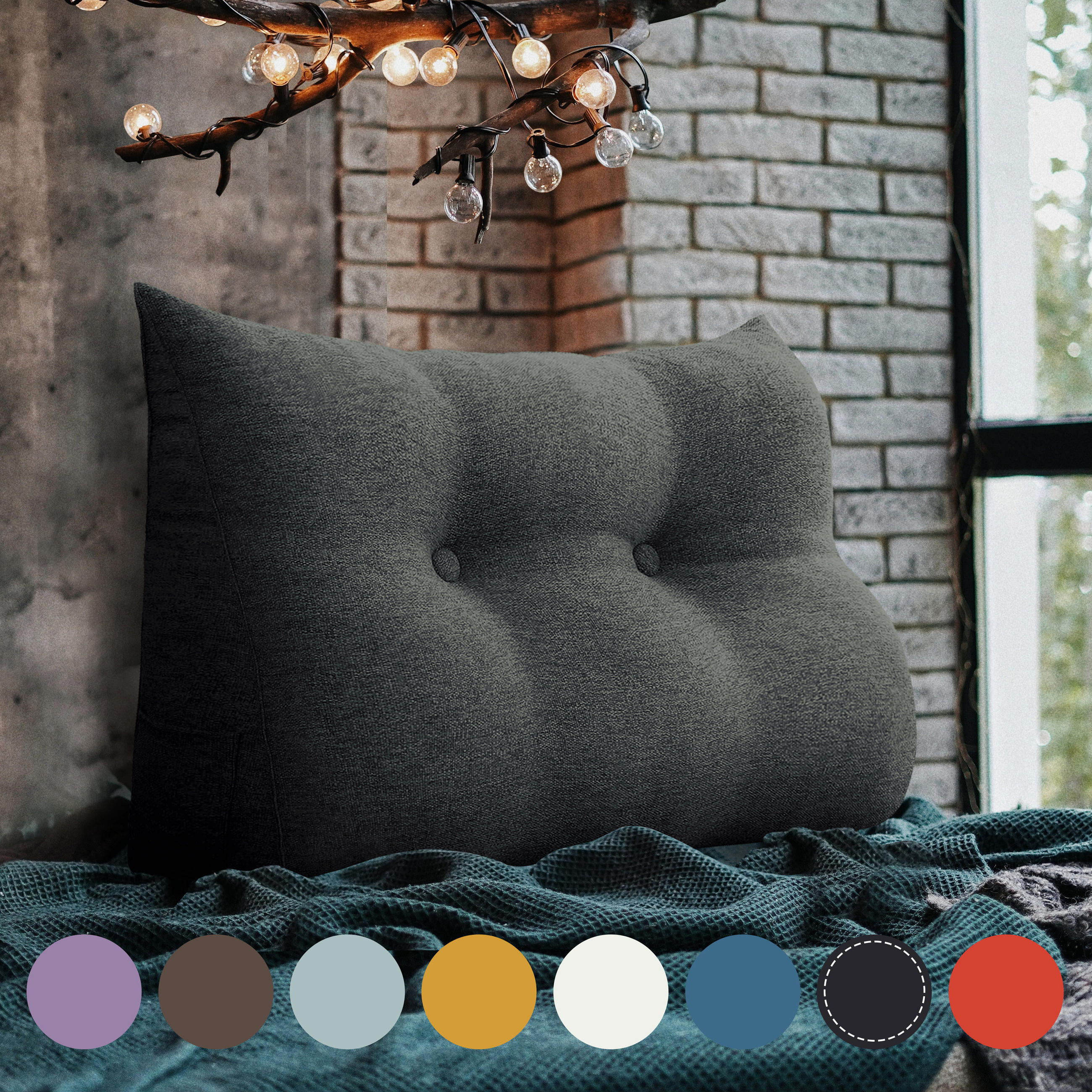 LESEKISSEN für Bett Leinenlook Schwarz 60 cm - Schwarz, Textil (50/60cm) - Vercart