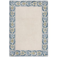 TEPPICH Kurzflor Unifarben, Floral Bordüre, Wohnzimmer Blau-Beige Rechteckig 160x230 - Blau, Textil (160/230cm) - KADIMA DESIGN