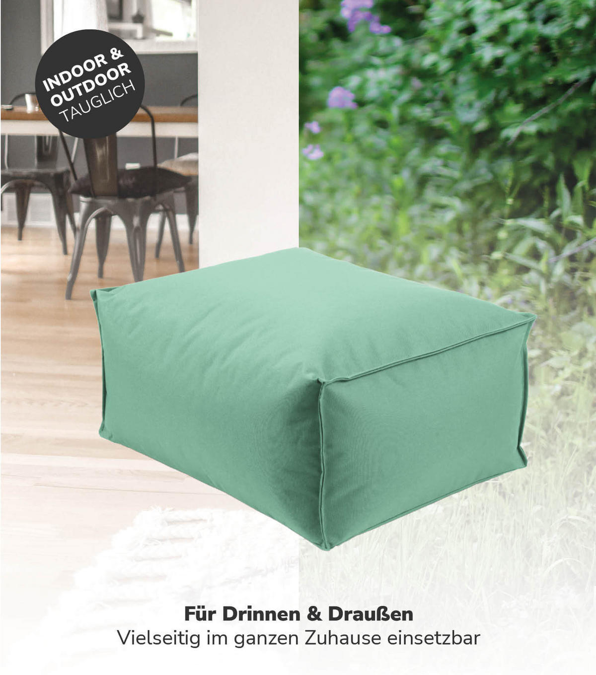 OUTDOOR POUF Der Ruhestifter - Mintgrün, Textil (60/25/45cm) - Mokebo