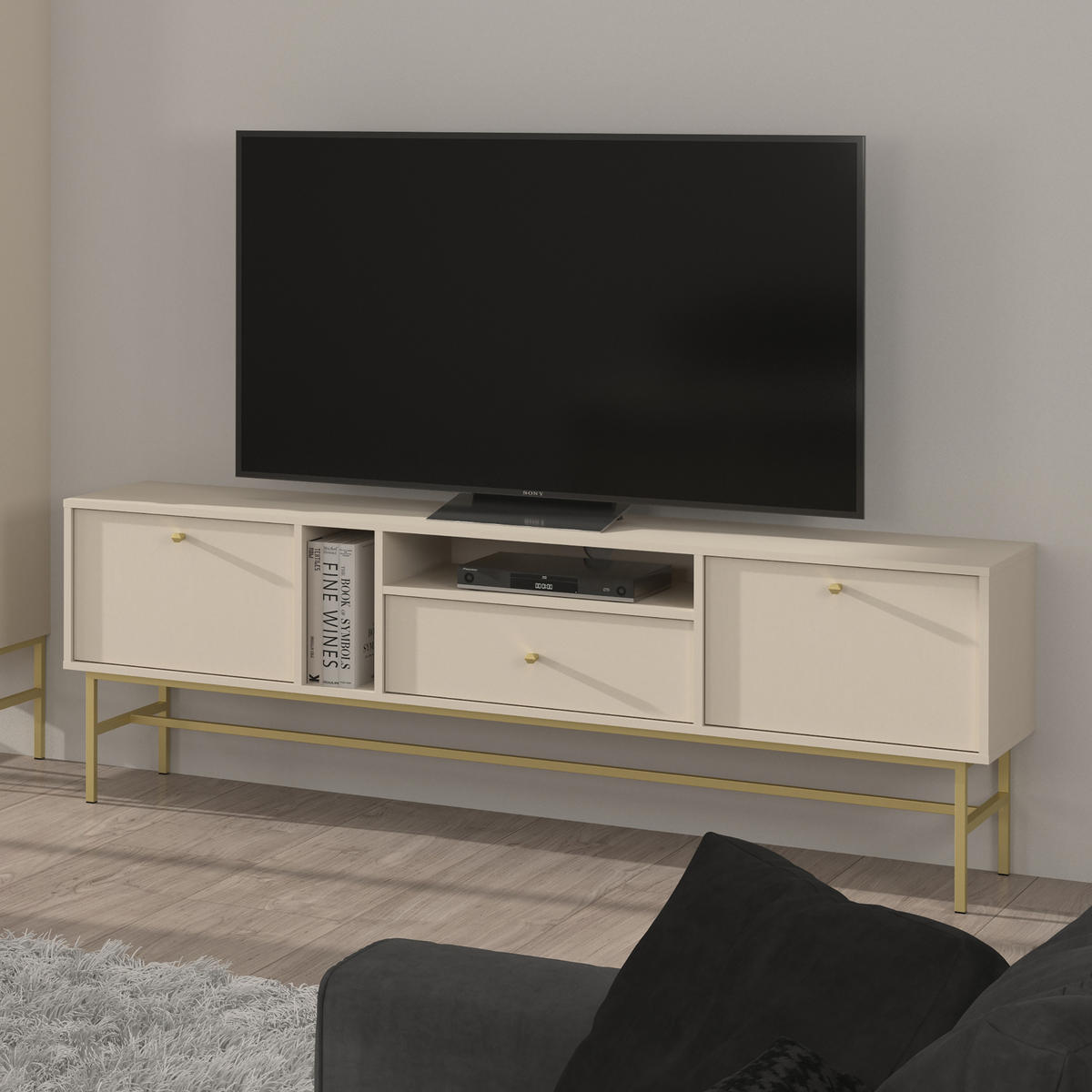 LOWBOARD TORINO 180x40,8x62,5 cm mit 1 Schubladen und 2 Türen Beige - Beige, Holzwerkstoff (180/62.5/40.8cm) - MASSENO
