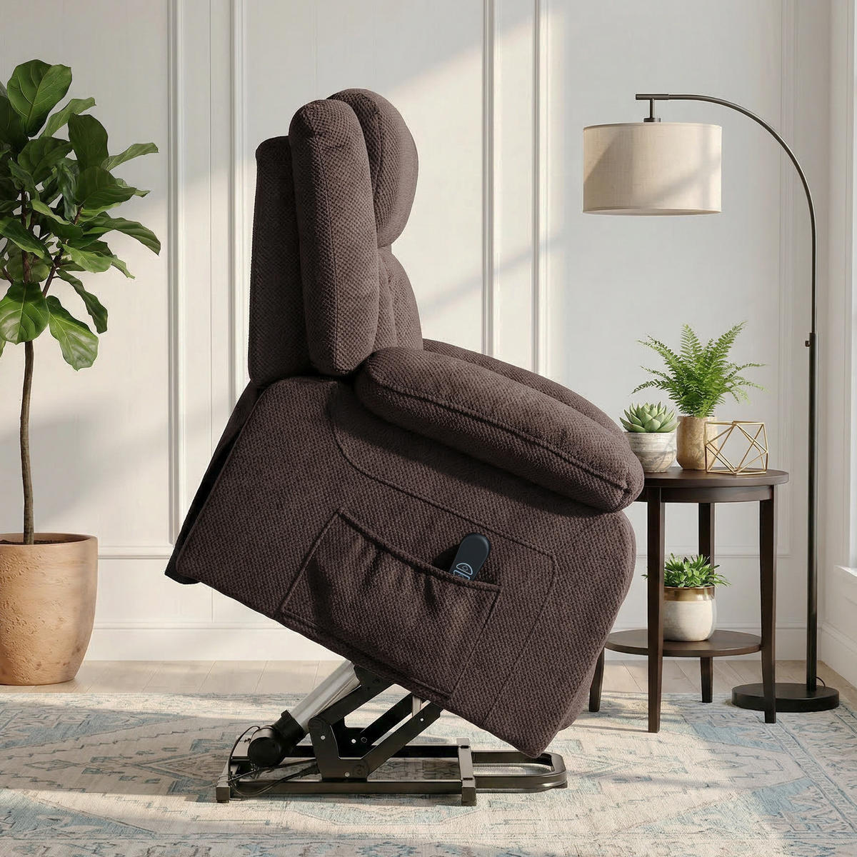 FERNSEHSESSEL-MIT-AUFSTEHHILFE Polyester Stahl Braun - Blau/Schwarz, Textil/Metall (92/105/94cm) - HOMCOM