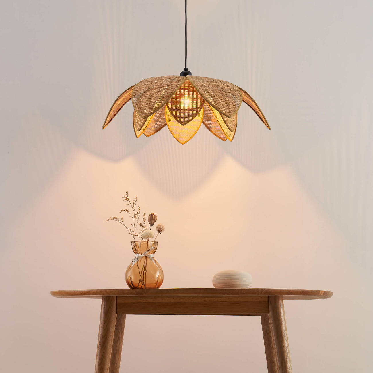 HÄNGELEUCHTE Olbia, Beige, 65cm - Beige, Holz (65/65/37cm) - KOSILUM