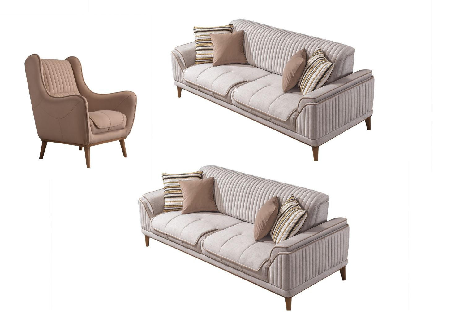 SITZGARNITUR Bond Creme Stellvariante:3+3+1 - Creme, Holz (227/85/100cm) - Villa Möbel