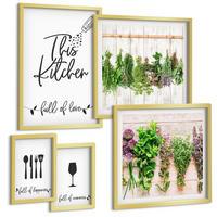 BILDER SET 5er Set - 50x50 cm & 20x30 cm & 40x60 cm Goldrahmen - Tisch aus Zitronenbaum - Goldfarben, Kunststoff (40/60cm) - TULUP