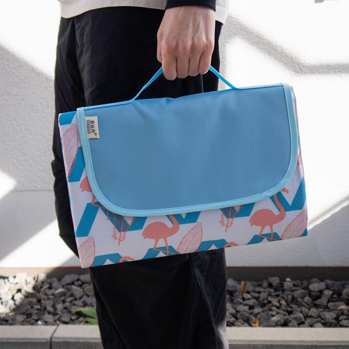 PICKNICKDECKE im Flamingo Design - Blau, Kunststoff (145/199cm)