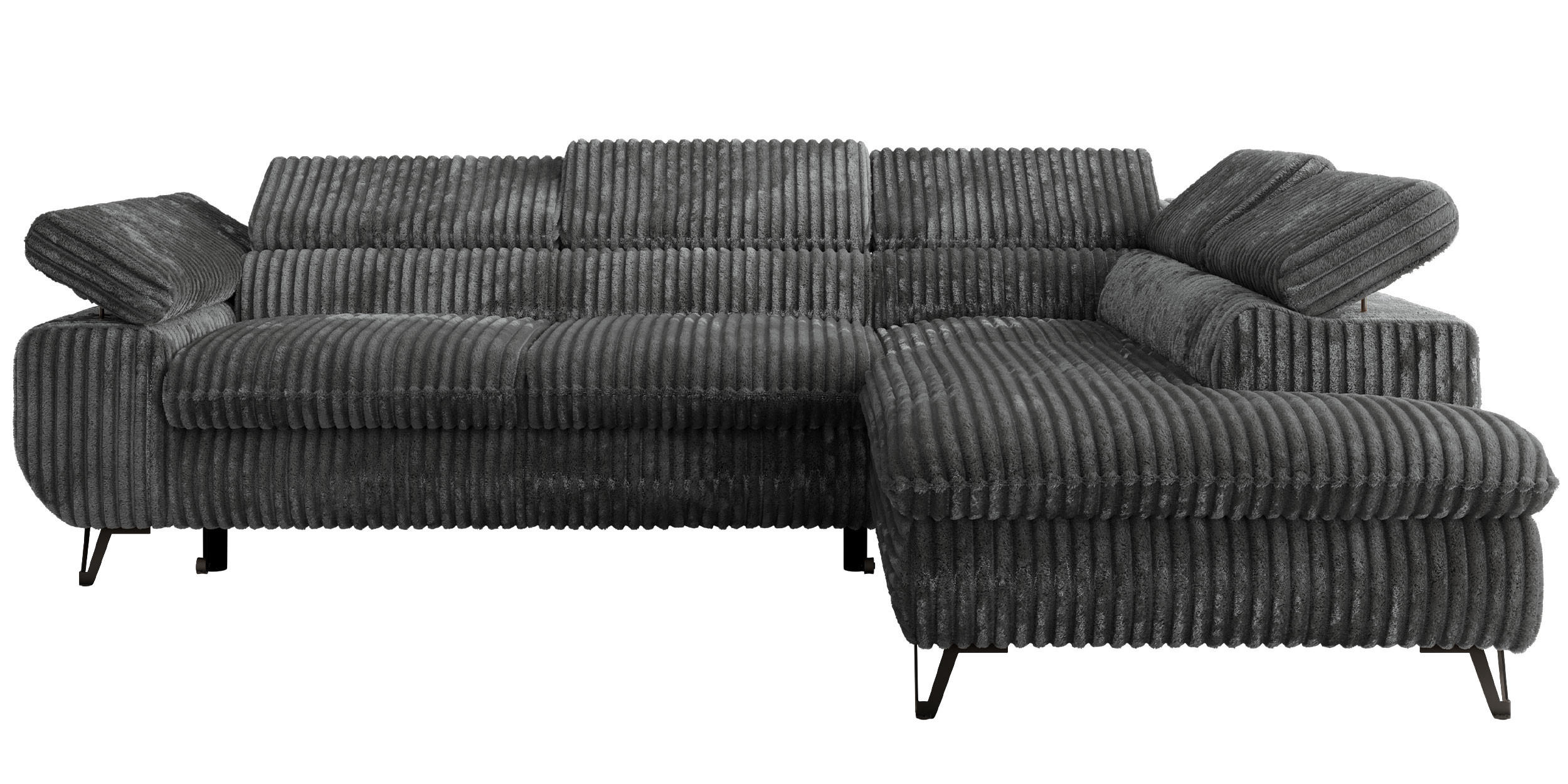 ECKSOFA PABLO L Dunkelgrau Cord - Rechts Seite mit Visco Topper - Dunkelgrau/Schwarz, Textil/Metall (273/208cm) - MKS