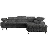 ECKSOFA PABLO L Dunkelgrau Cord - Rechts Seite mit Visco Topper - Dunkelgrau/Schwarz, Textil/Metall (273/208cm) - MKS