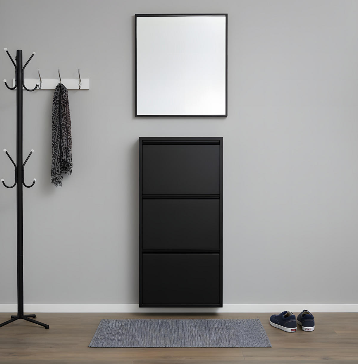 SKOSKÅP Pisa 50 x 16 x 106 cm – svart - Svart, Träbaserade material/Metall (50/106/16cm) - ebuy24