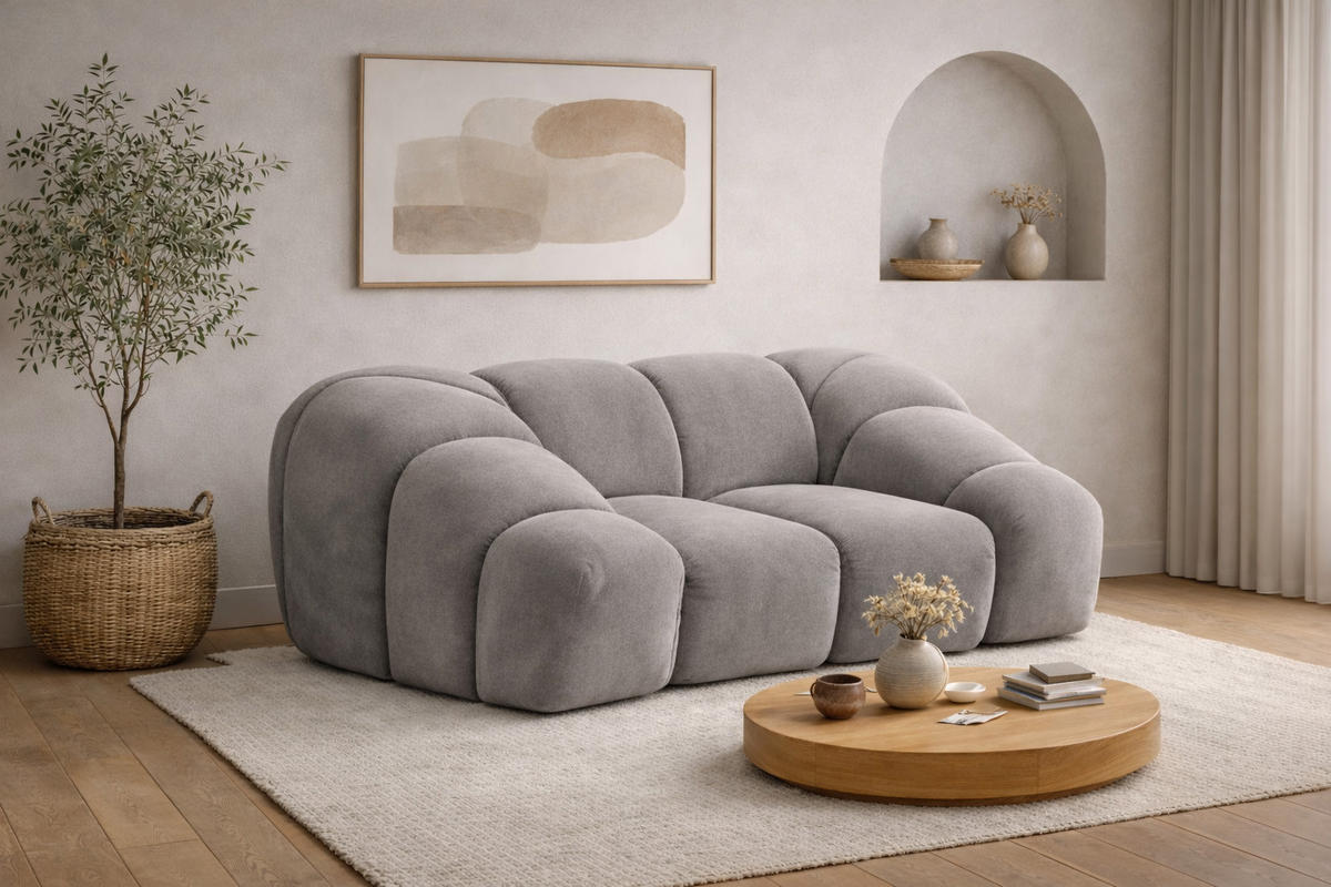SESSEL modular, Veloursstoff Bluvel, Grau, CROISSANT - Grau, Holz (168/72/115cm) - Kaiser Möbel