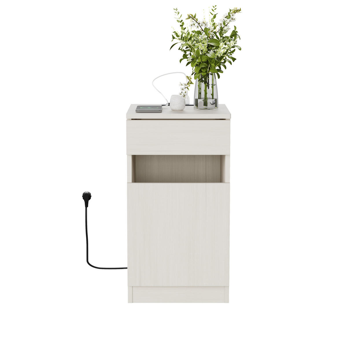 NACHTTISCH 33/61,5/40 cm Weiß aus MDF mit Ladestation - Weiß, Holzwerkstoff (33/61.5/40cm) - OKMYHOME